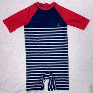 H&M rash guard swim suit bathing suit red white navy 6/12m